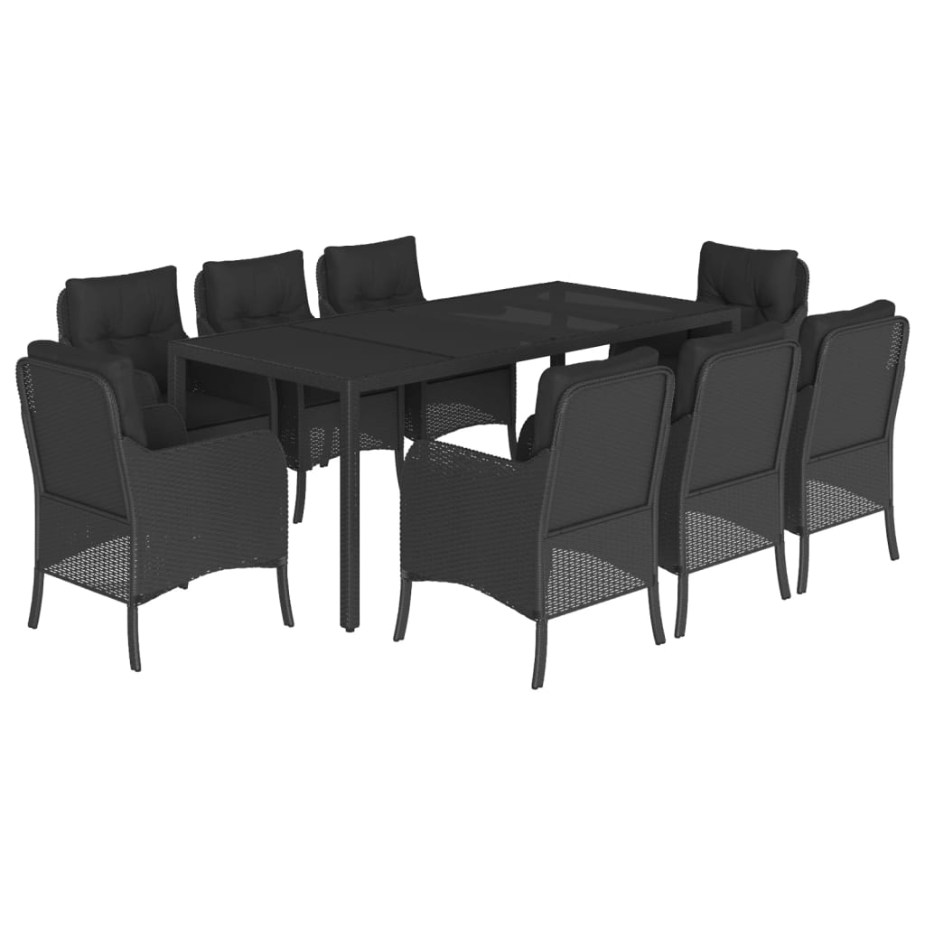Set da Pranzo da Giardino 9 pz con Cuscini Nero in Polyrattan - homemem39