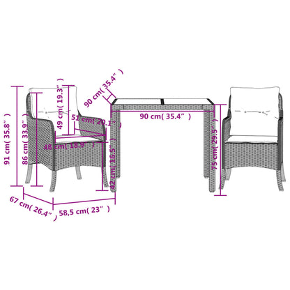 Set da Pranzo da Giardino 3 pz con Cuscini in Polyrattan Grigio - homemem39