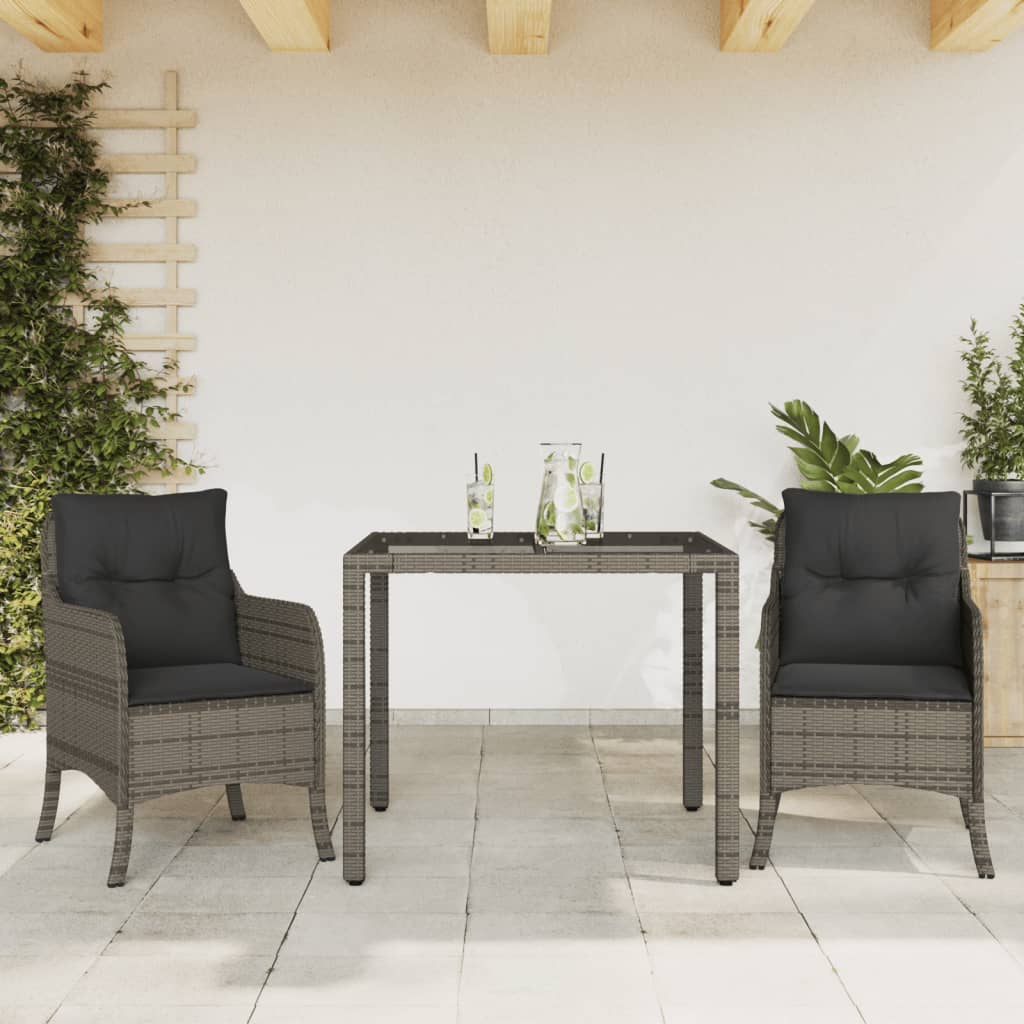 Set da Pranzo da Giardino 3 pz con Cuscini in Polyrattan Grigio - homemem39