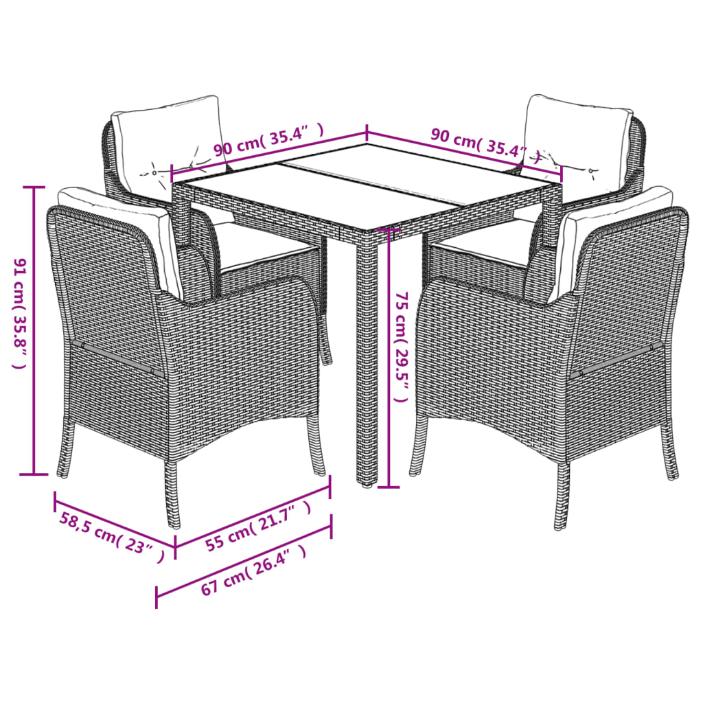 Set da Pranzo da Giardino 5 pz con Cuscini in Polyrattan Grigio - homemem39