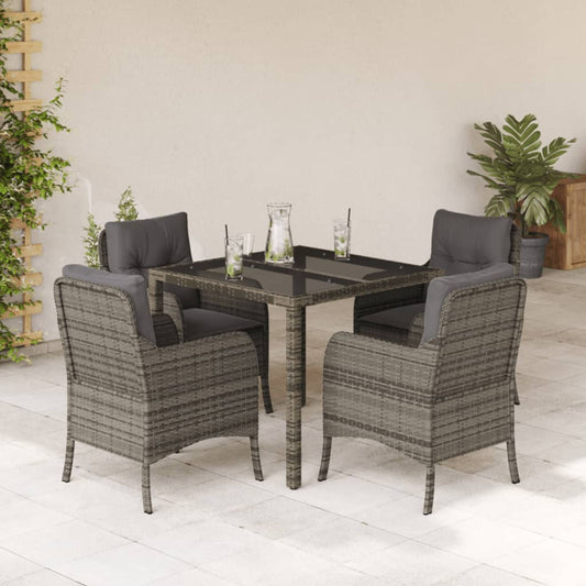 Set da Pranzo da Giardino 5 pz con Cuscini in Polyrattan Grigio - homemem39