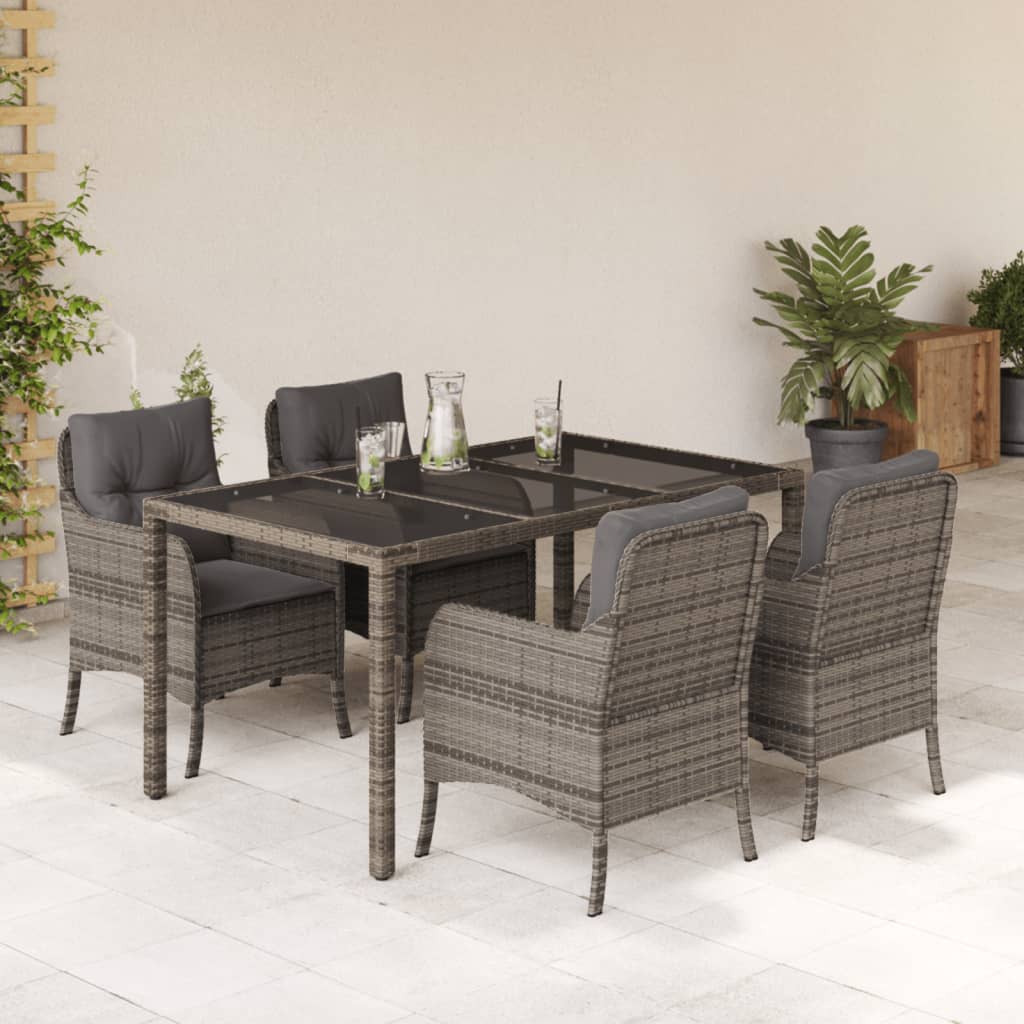 Set da Pranzo da Giardino 5 pz con Cuscini in Polyrattan Grigio - homemem39