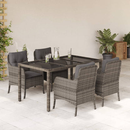 Set da Pranzo da Giardino 5 pz con Cuscini in Polyrattan Grigio - homemem39