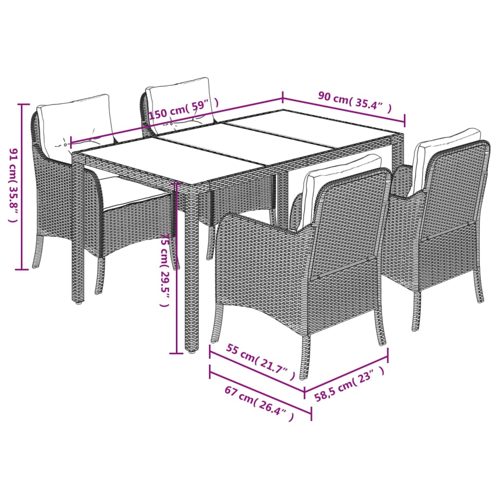 Set da Pranzo da Giardino 5 pz con Cuscini in Polyrattan Grigio | homemem39