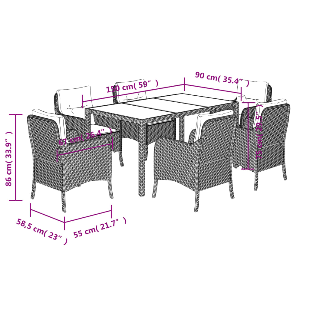Set da Pranzo da Giardino 7 pz con Cuscini in Polyrattan Grigio | homemem39