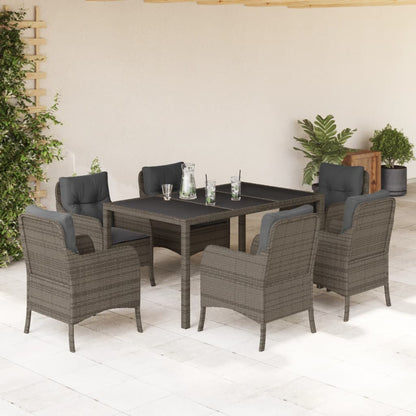 Set da Pranzo da Giardino 7 pz con Cuscini in Polyrattan Grigio - homemem39