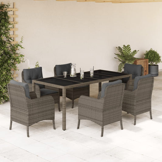 Set da Pranzo da Giardino 7 pz con Cuscini in Polyrattan Grigio - homemem39