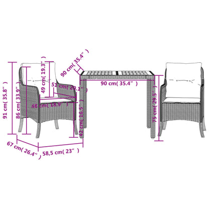 Set da Pranzo da Giardino 3 pz con Cuscini Nero in Polyrattan | homemem39
