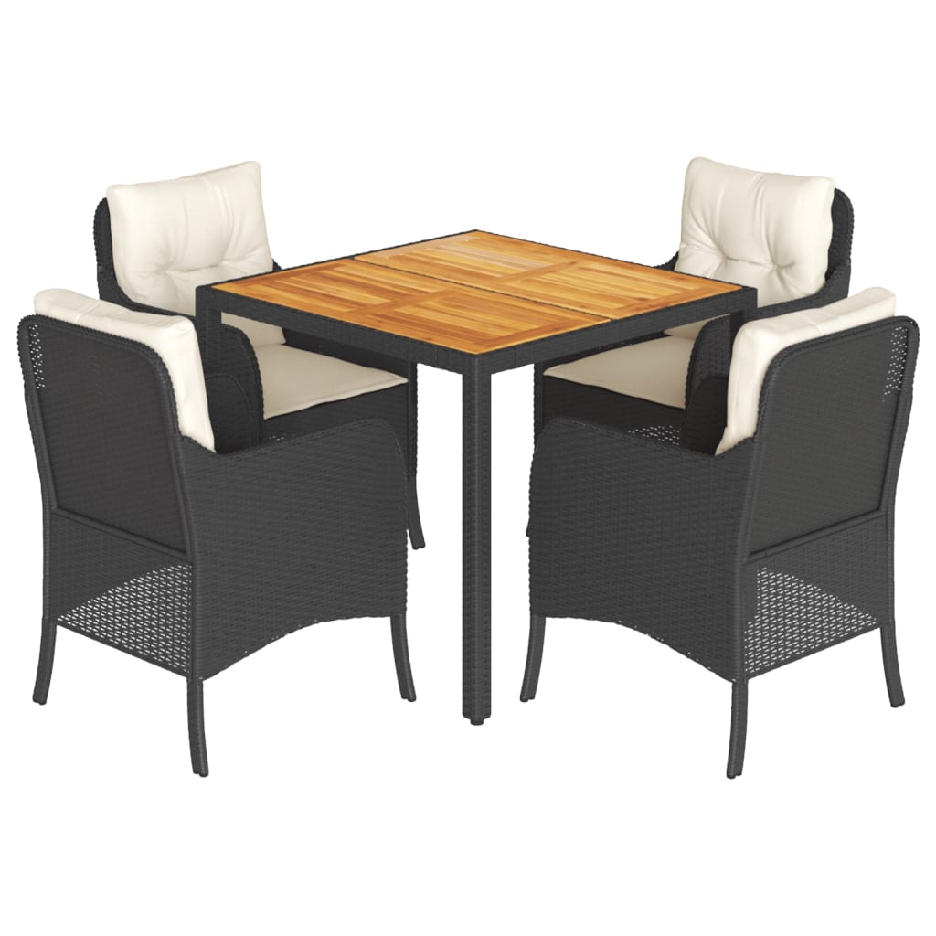 Set da Pranzo da Giardino 5 pz Nero con Cuscini in Polyrattan - homemem39