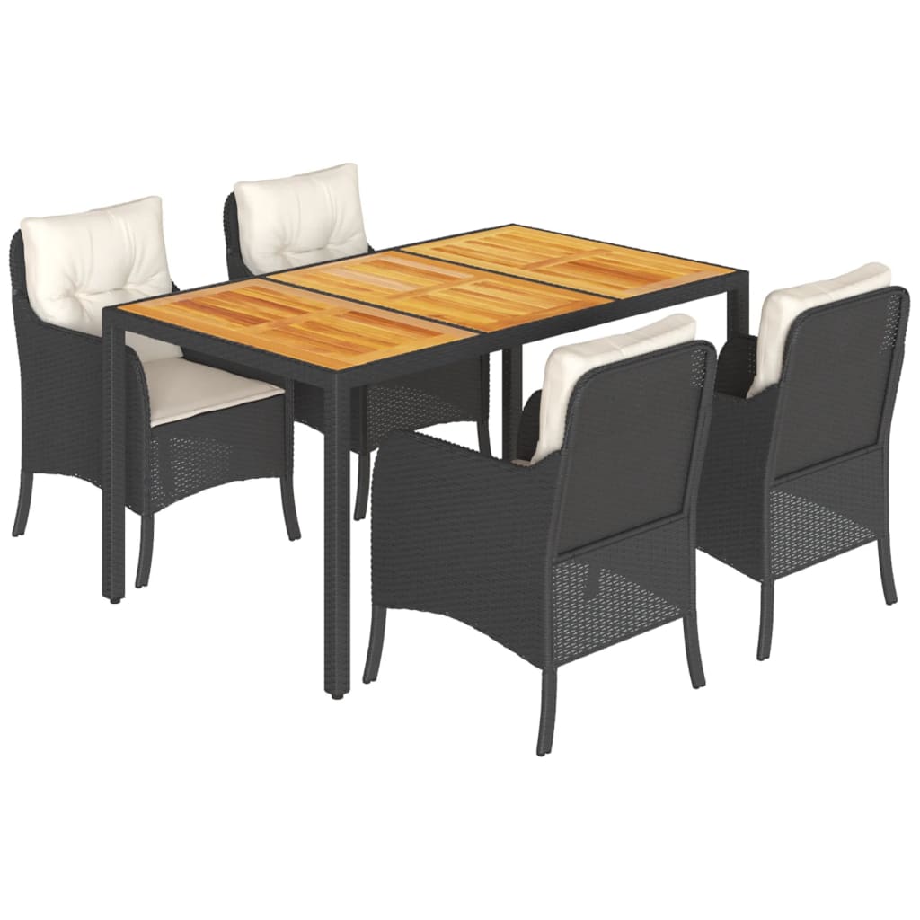 Set da Pranzo da Giardino 5 pz Nero con Cuscini in Polyrattan - homemem39