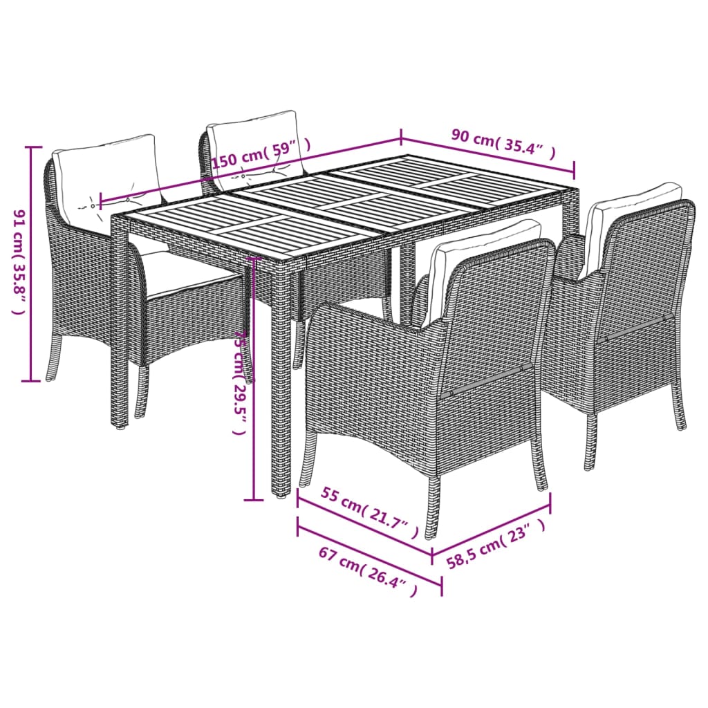 Set da Pranzo da Giardino 5 pz Nero con Cuscini in Polyrattan | homemem39