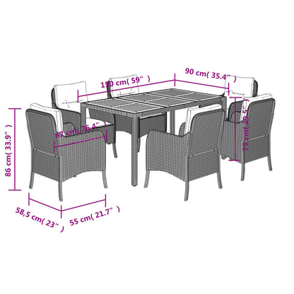 Set da Pranzo da Giardino 7 pz Nero con Cuscini in Polyrattan - homemem39