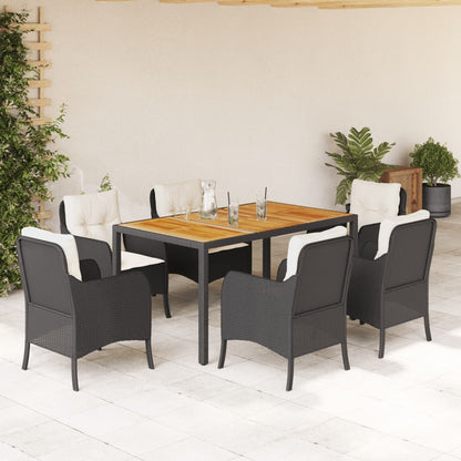 Set da Pranzo da Giardino 7 pz Nero con Cuscini in Polyrattan - homemem39