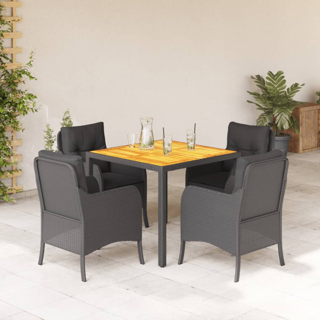 Set da Pranzo da Giardino 5 pz Nero con Cuscini in Polyrattan - homemem39