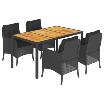 Set da Pranzo da Giardino 5 pz Nero con Cuscini in Polyrattan - homemem39