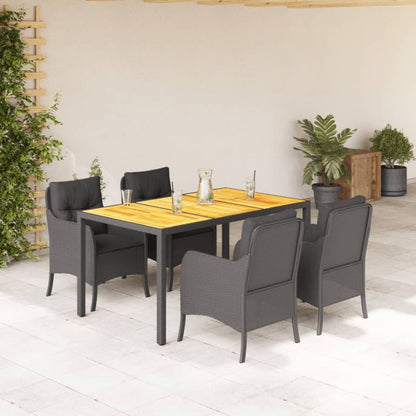 Set da Pranzo da Giardino 5 pz Nero con Cuscini in Polyrattan - homemem39