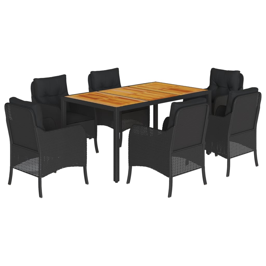 Set da Pranzo da Giardino 7 pz Nero con Cuscini in Polyrattan | homemem39