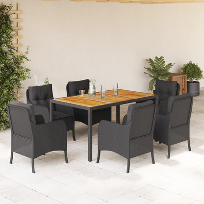 Set da Pranzo da Giardino 7 pz Nero con Cuscini in Polyrattan | homemem39
