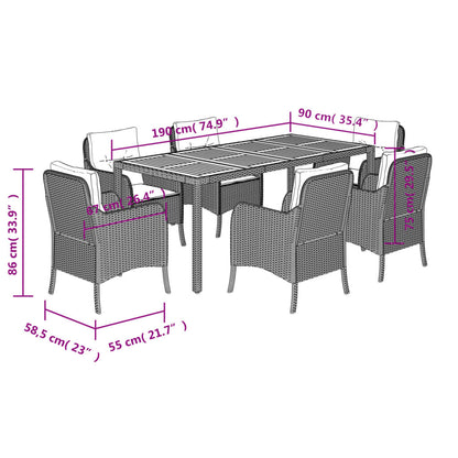 Set da Pranzo da Giardino 7 pz Nero con Cuscini in Polyrattan | homemem39