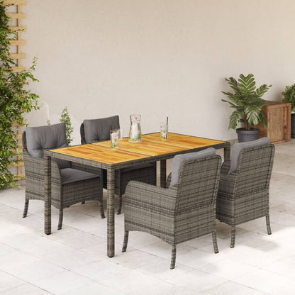 Set da Pranzo da Giardino 5 pz con Cuscini in Polyrattan Grigio - homemem39