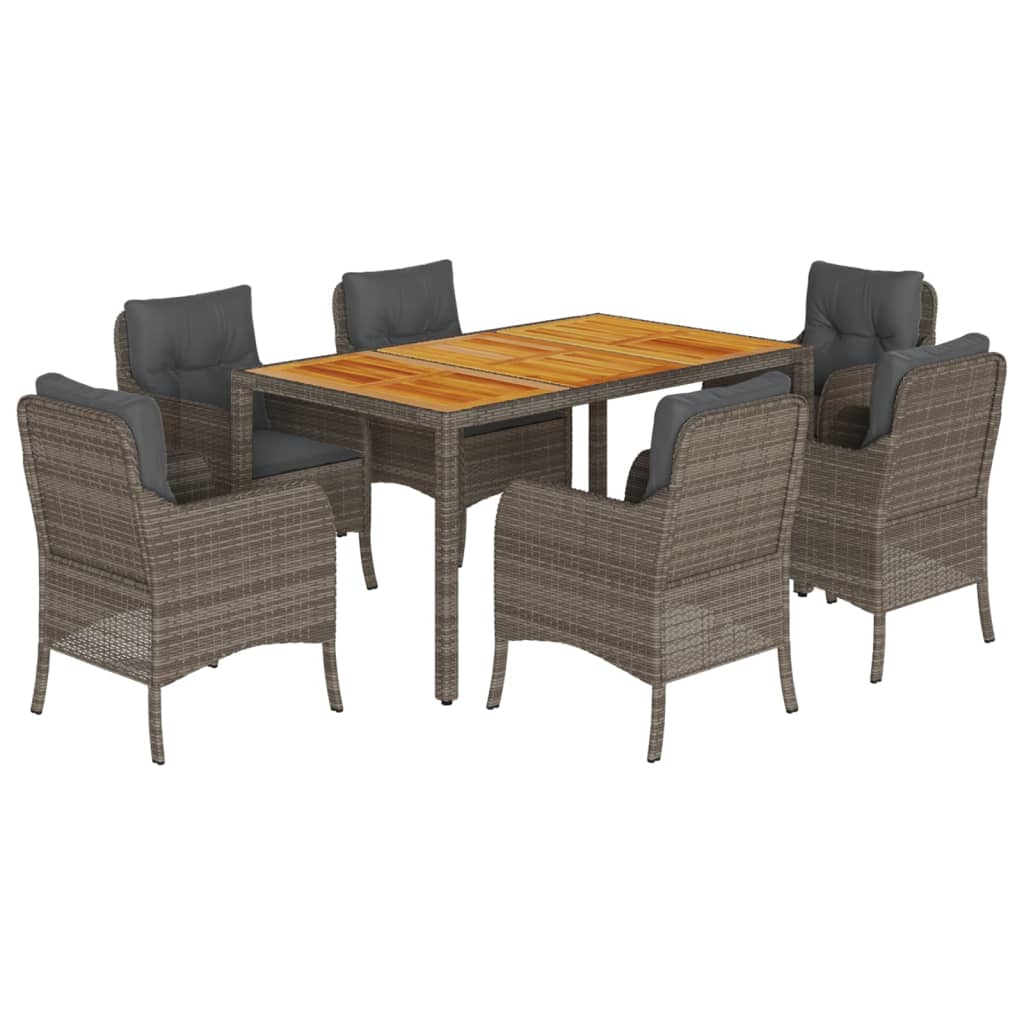 Set da Pranzo da Giardino 7 pz con Cuscini in Polyrattan Grigio - homemem39