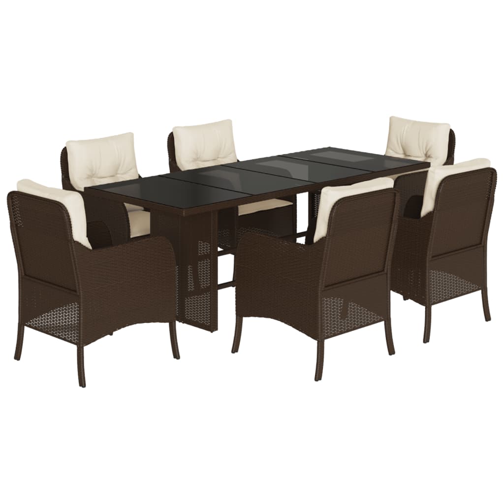 Set da Pranzo da Giardino 7pz con Cuscini in Polyrattan Marrone | homemem39