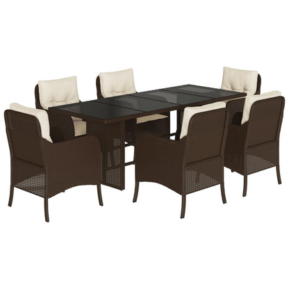 Set da Pranzo da Giardino 7pz con Cuscini in Polyrattan Marrone | homemem39