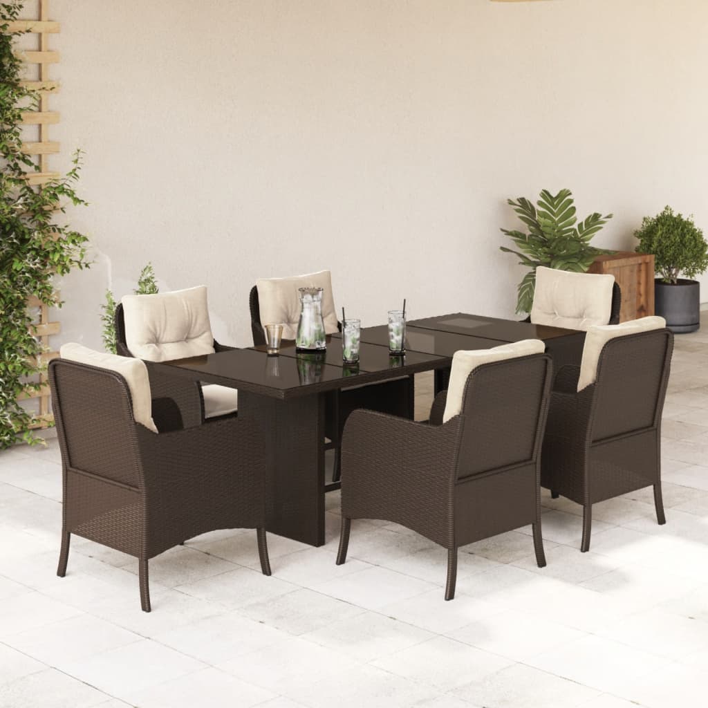Set da Pranzo da Giardino 7pz con Cuscini in Polyrattan Marrone | homemem39