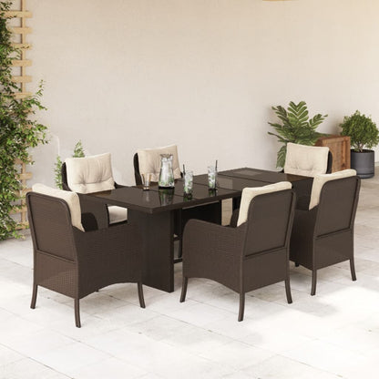 Set da Pranzo da Giardino 7pz con Cuscini in Polyrattan Marrone | homemem39