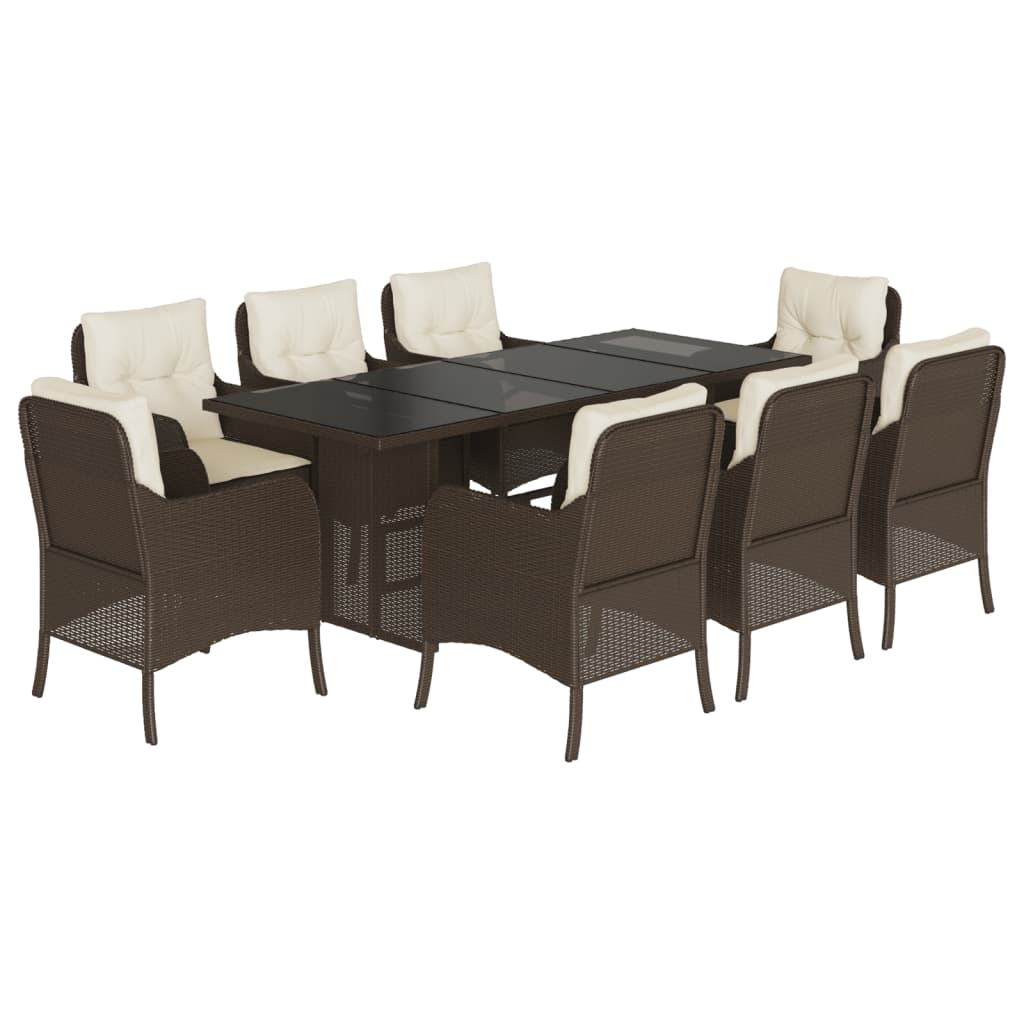 Set da Pranzo da Giardino 9pz con Cuscini Marrone in Polyrattan | homemem39