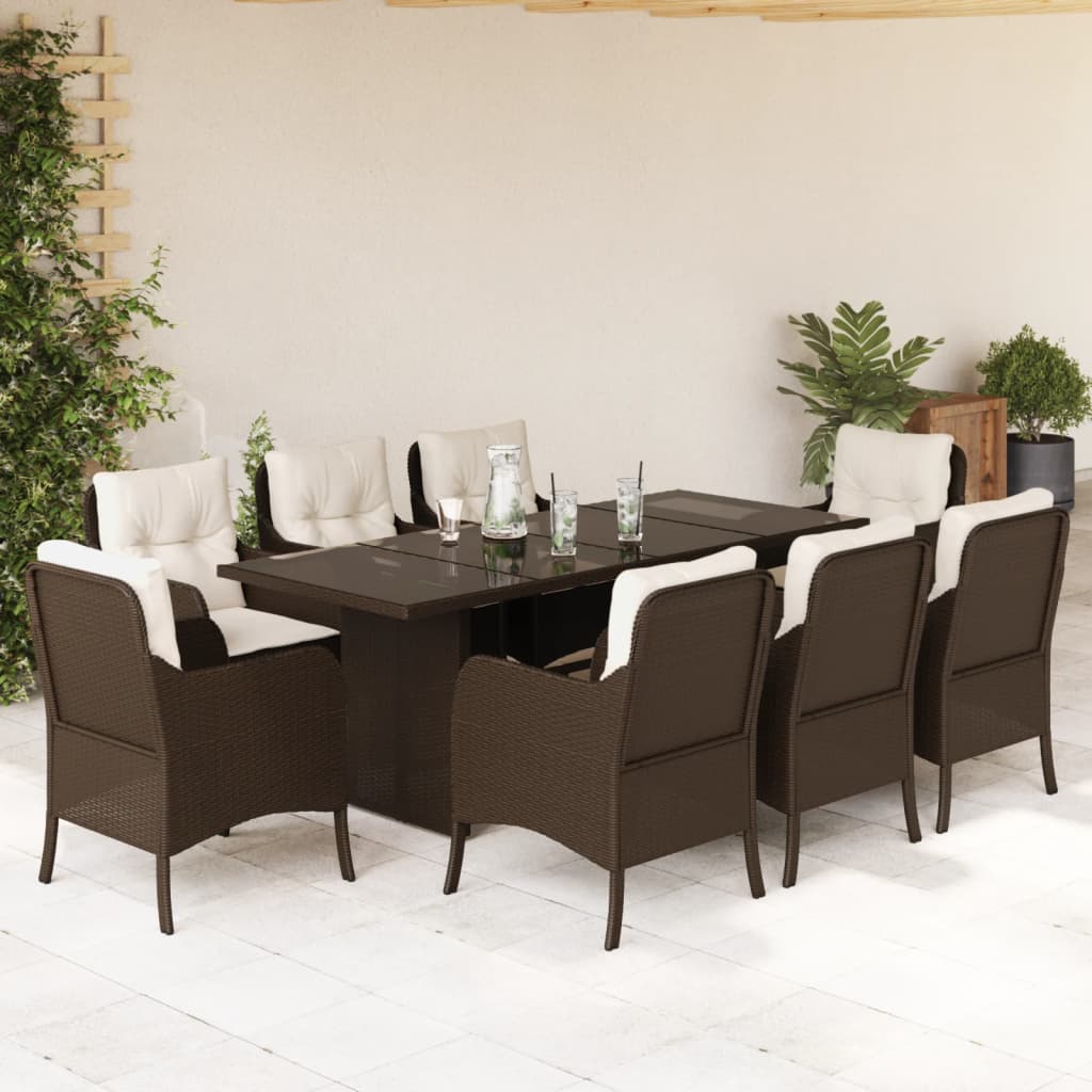 Set da Pranzo da Giardino 9pz con Cuscini Marrone in Polyrattan | homemem39