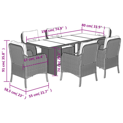 Set da Pranzo da Giardino 7 pz con Cuscini in Polyrattan Grigio | homemem39