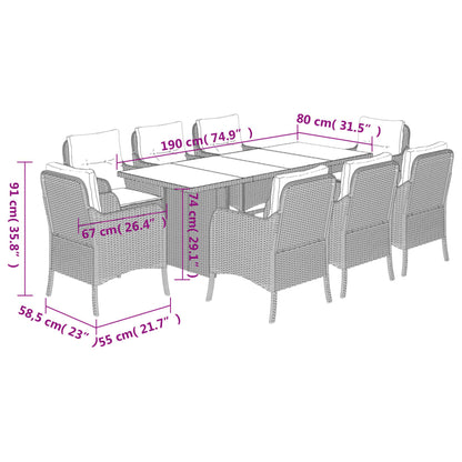 Set da Pranzo da Giardino 9 pz con Cuscini in Polyrattan Grigio | homemem39