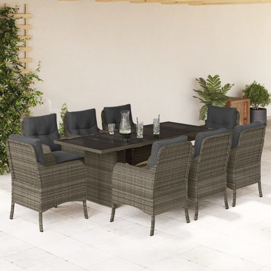 Set da Pranzo da Giardino 9 pz con Cuscini in Polyrattan Grigio - homemem39