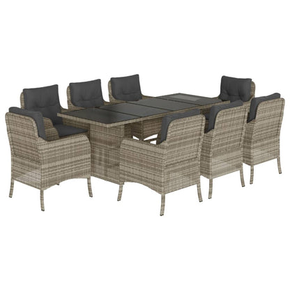 Set Pranzo da Giardino 9pz con Cuscini Grigio Chiaro Polyrattan | homemem39