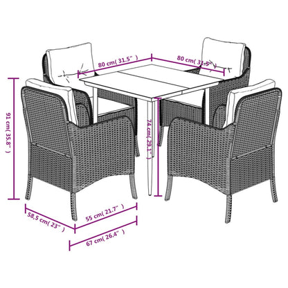 Set da Pranzo da Giardino 5 pz Nero con Cuscini in Polyrattan