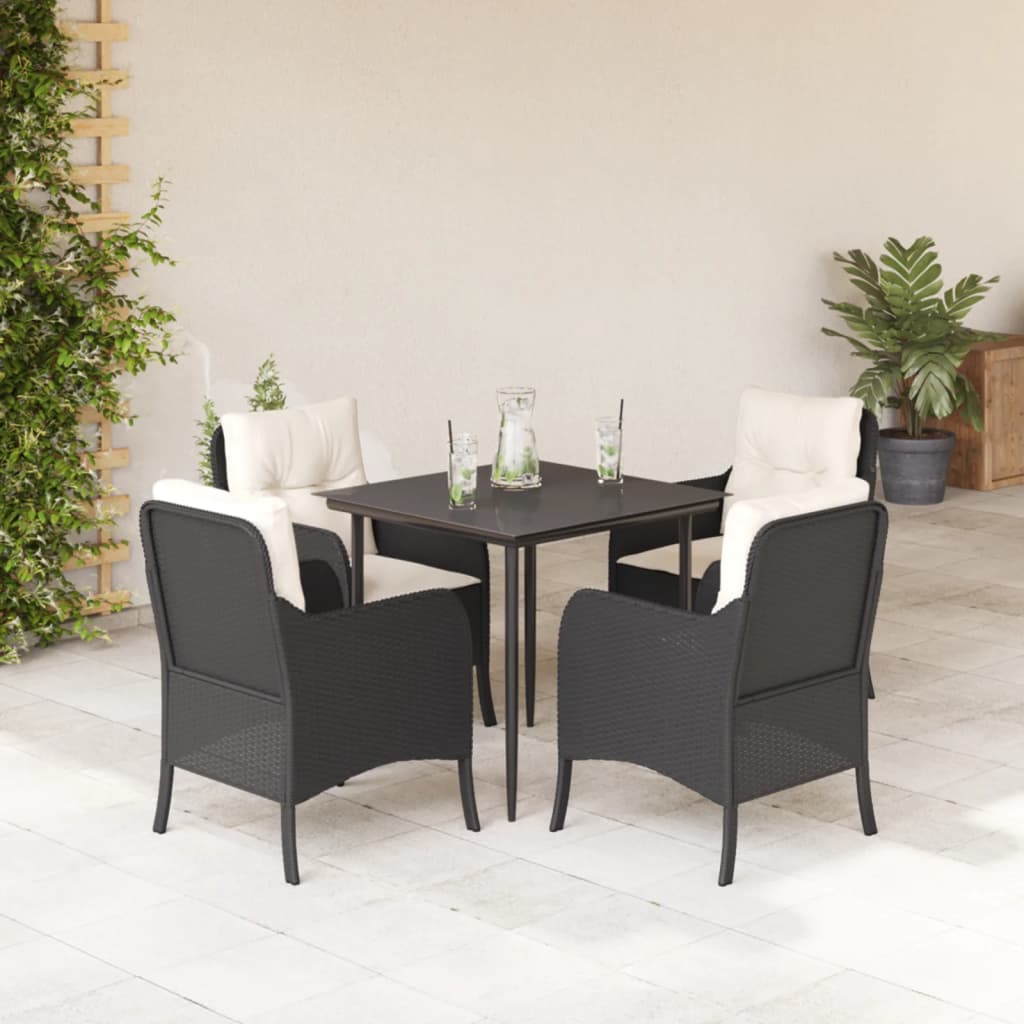 Set da Pranzo da Giardino 5 pz Nero con Cuscini in Polyrattan - homemem39