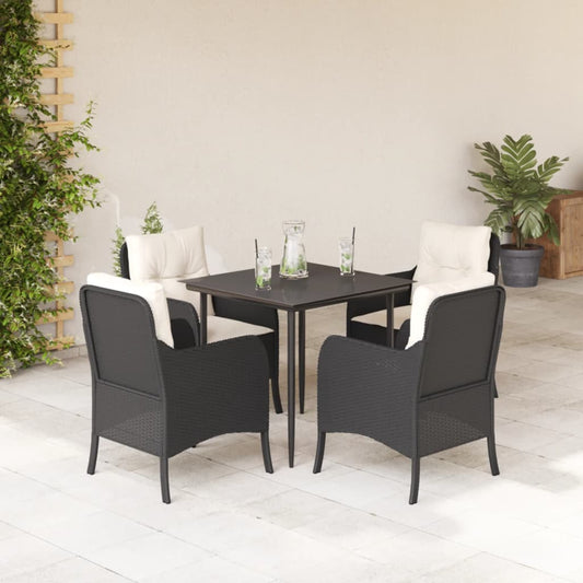 Set da Pranzo da Giardino 5 pz Nero con Cuscini in Polyrattan - homemem39