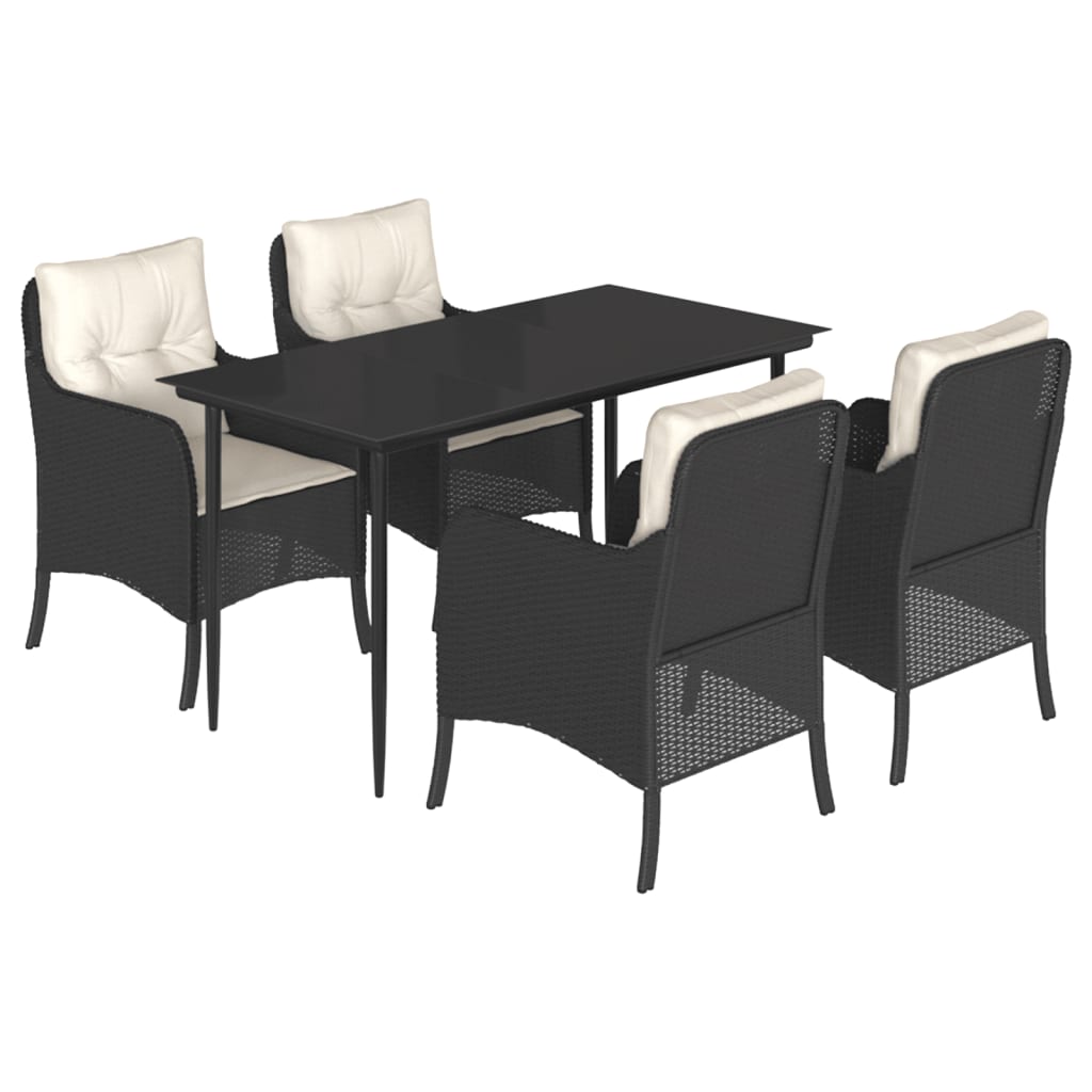 Set da Pranzo da Giardino 5 pz Nero con Cuscini in Polyrattan - homemem39