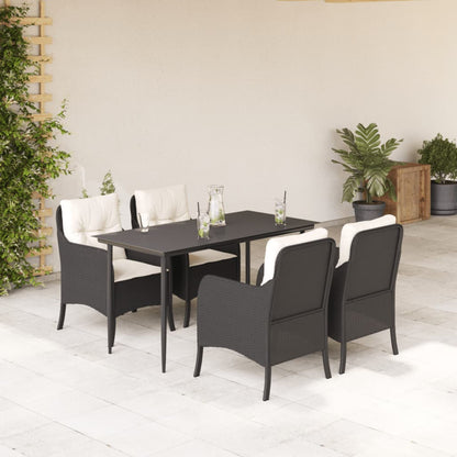 Set da Pranzo da Giardino 5 pz Nero con Cuscini in Polyrattan - homemem39