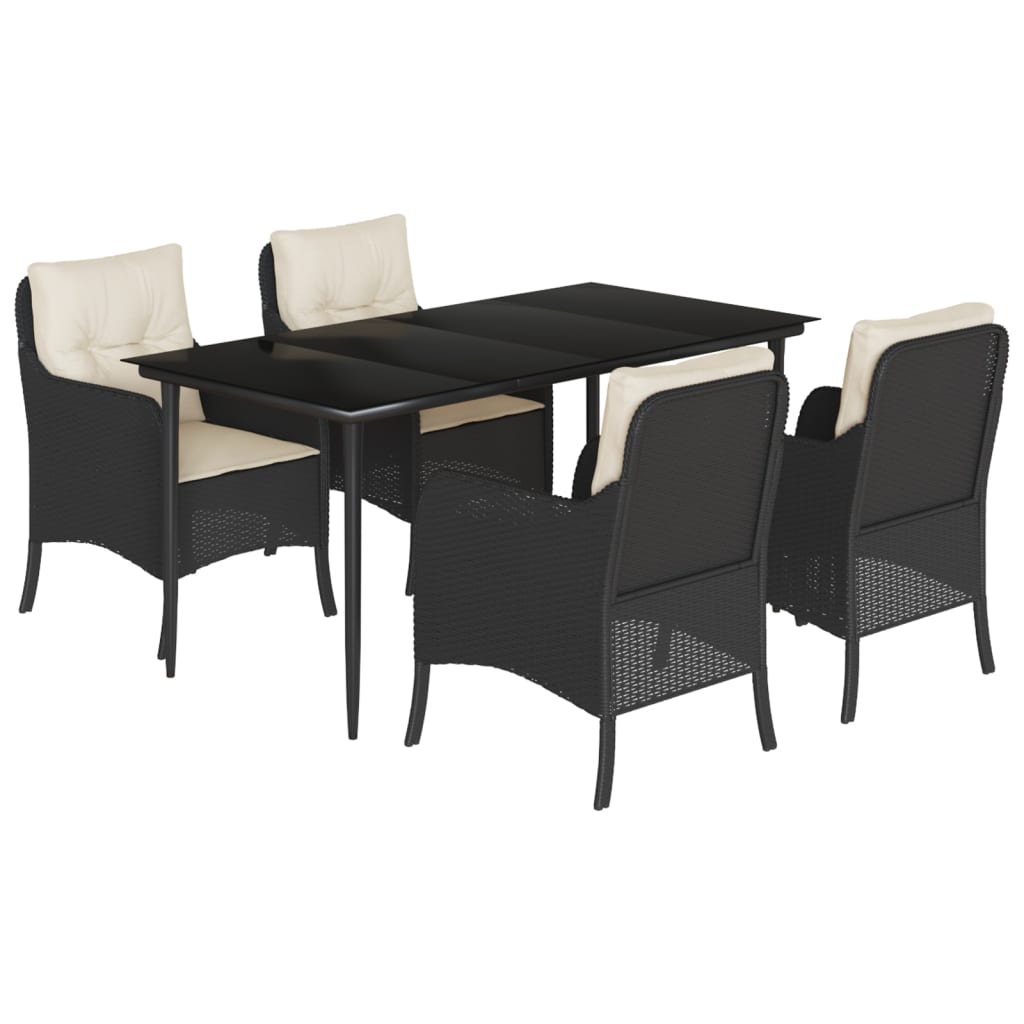 Set da Pranzo da Giardino 5 pz Nero con Cuscini in Polyrattan - homemem39