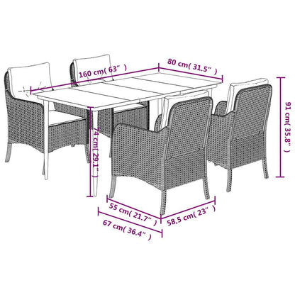 Set da Pranzo da Giardino 5 pz Nero con Cuscini in Polyrattan | homemem39
