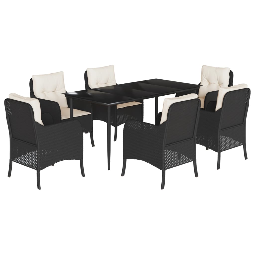 Set da Pranzo da Giardino 7 pz Nero con Cuscini in Polyrattan - homemem39