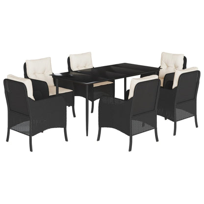 Set da Pranzo da Giardino 7 pz Nero con Cuscini in Polyrattan - homemem39