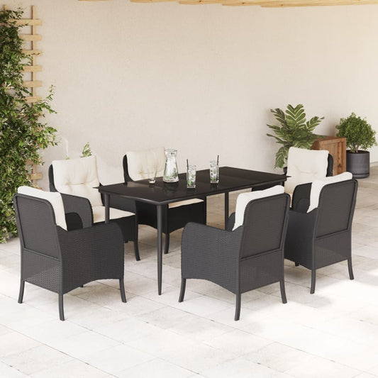 Set da Pranzo da Giardino 7 pz Nero con Cuscini in Polyrattan - homemem39