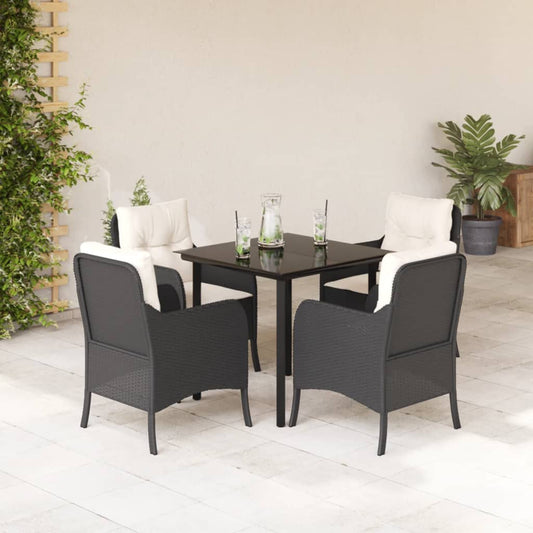 Set da Pranzo da Giardino 5 pz Nero con Cuscini in Polyrattan