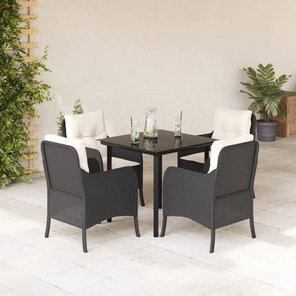 Set da Pranzo da Giardino 5 pz Nero con Cuscini in Polyrattan - homemem39