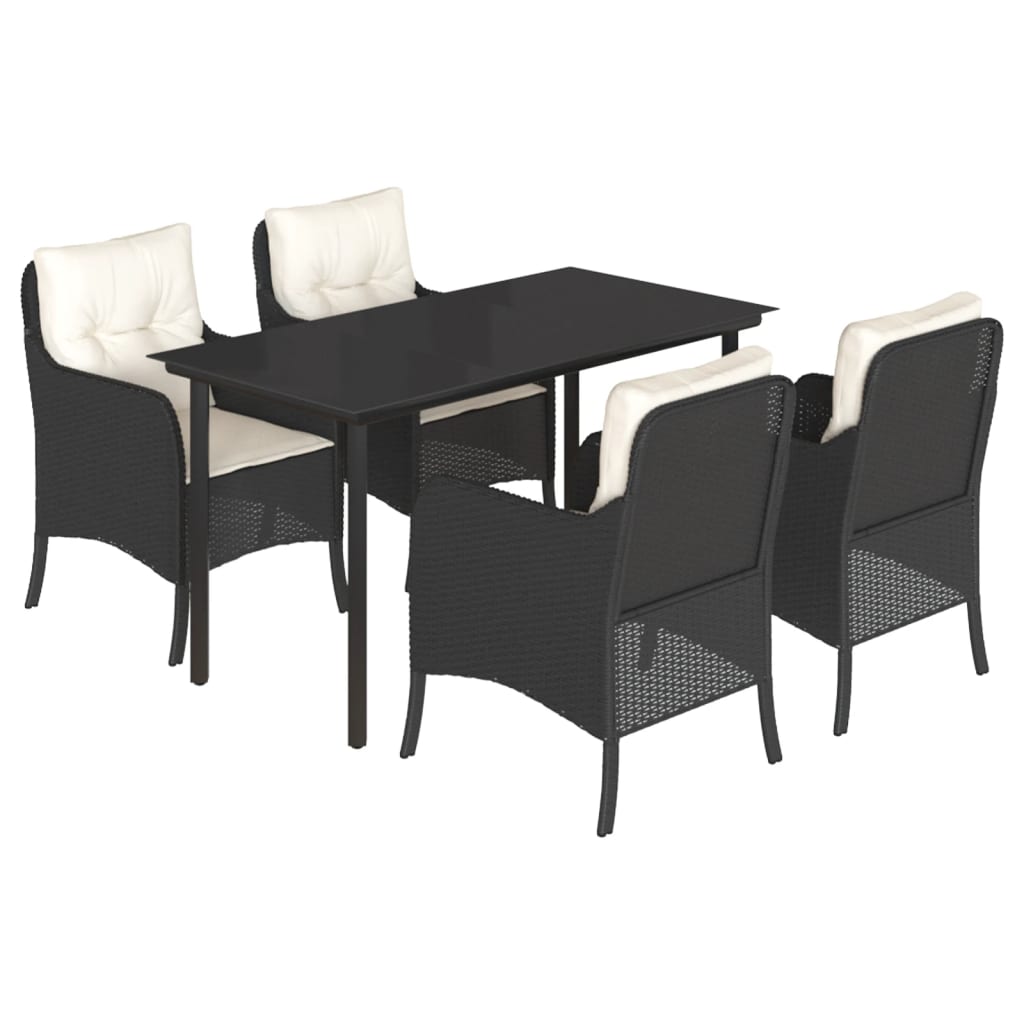Set da Pranzo da Giardino 5 pz Nero con Cuscini in Polyrattan - homemem39