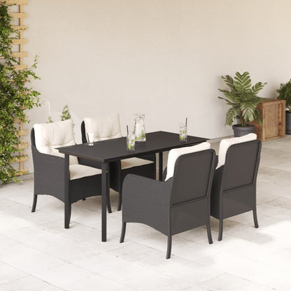 Set da Pranzo da Giardino 5 pz Nero con Cuscini in Polyrattan - homemem39