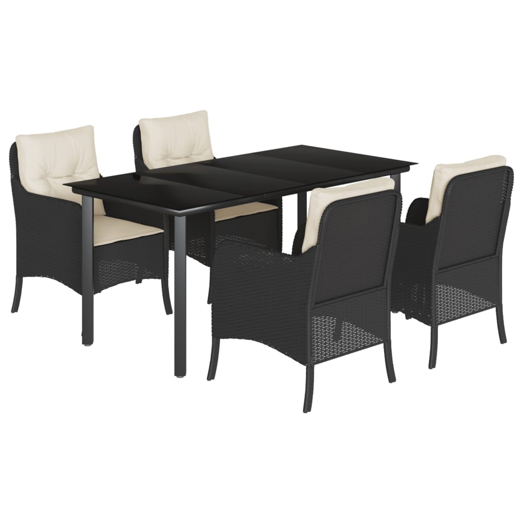 Set da Pranzo da Giardino 5 pz Nero con Cuscini in Polyrattan - homemem39